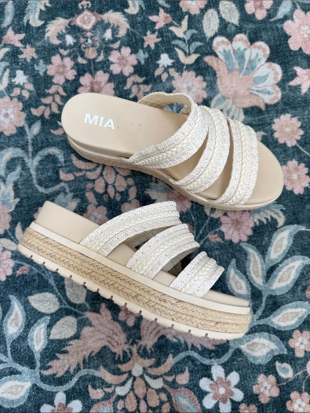 Mia Sandals Womens 7.5 M Leomie Slip On Braided Platform Slide Beige
